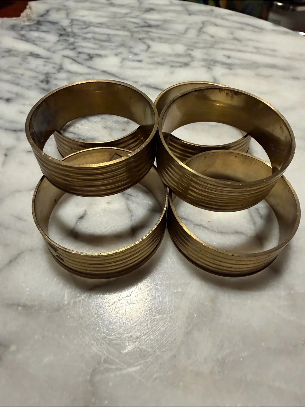 Brass Ribbed Napkin Rings - Gold Set - Picture 8 of 10